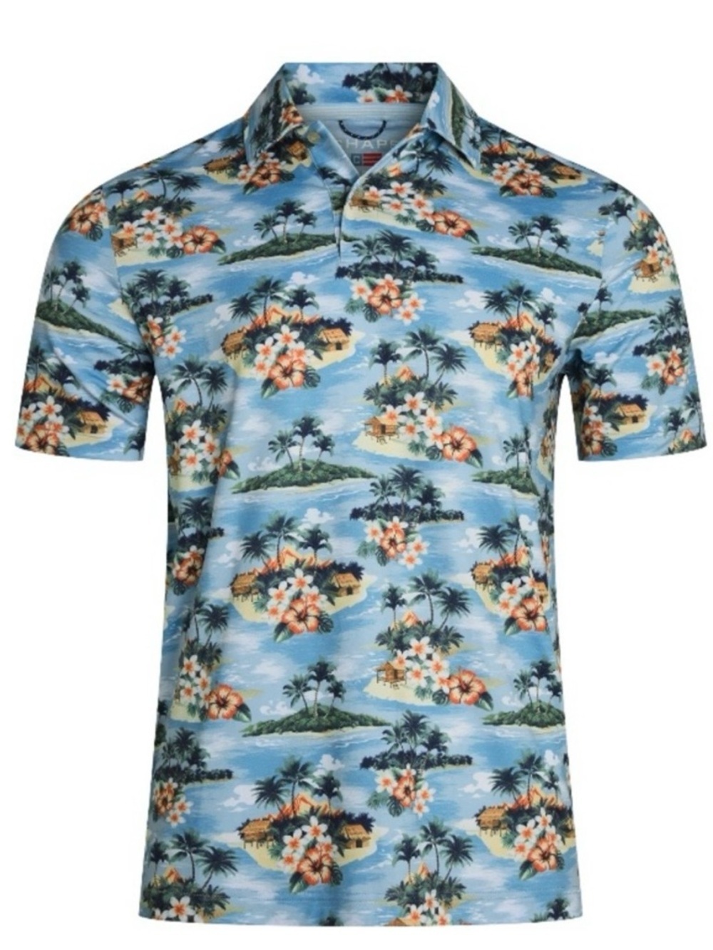 Chaps Tropical Performance Polo Shirt XXL Blue Island Print